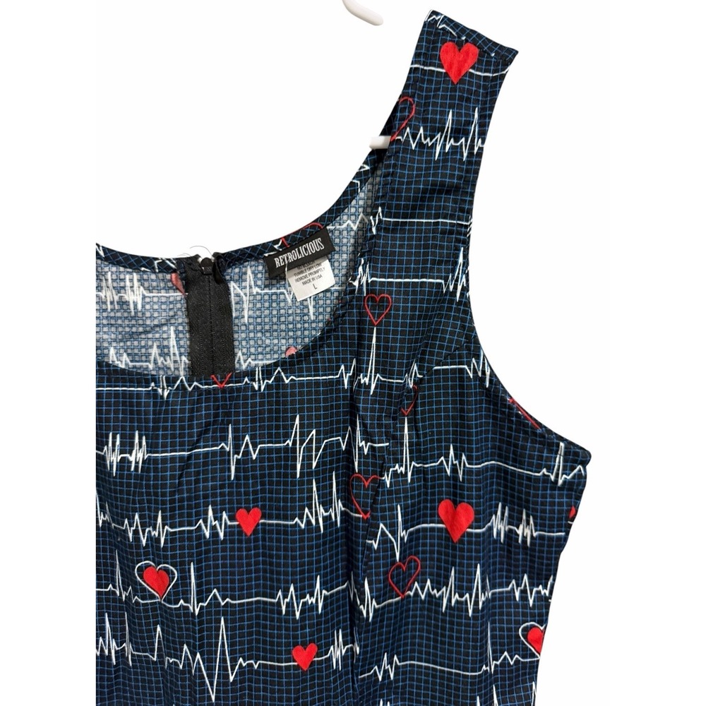 Retrolicious EKG Heart Beat Pattern‎ A-Line Dress Navy Blue Women's Size Large - Picture 6 of 8